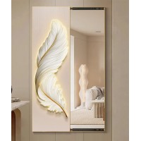80*150 Cm Gorgeous Mirror Art Painting With White Feather 